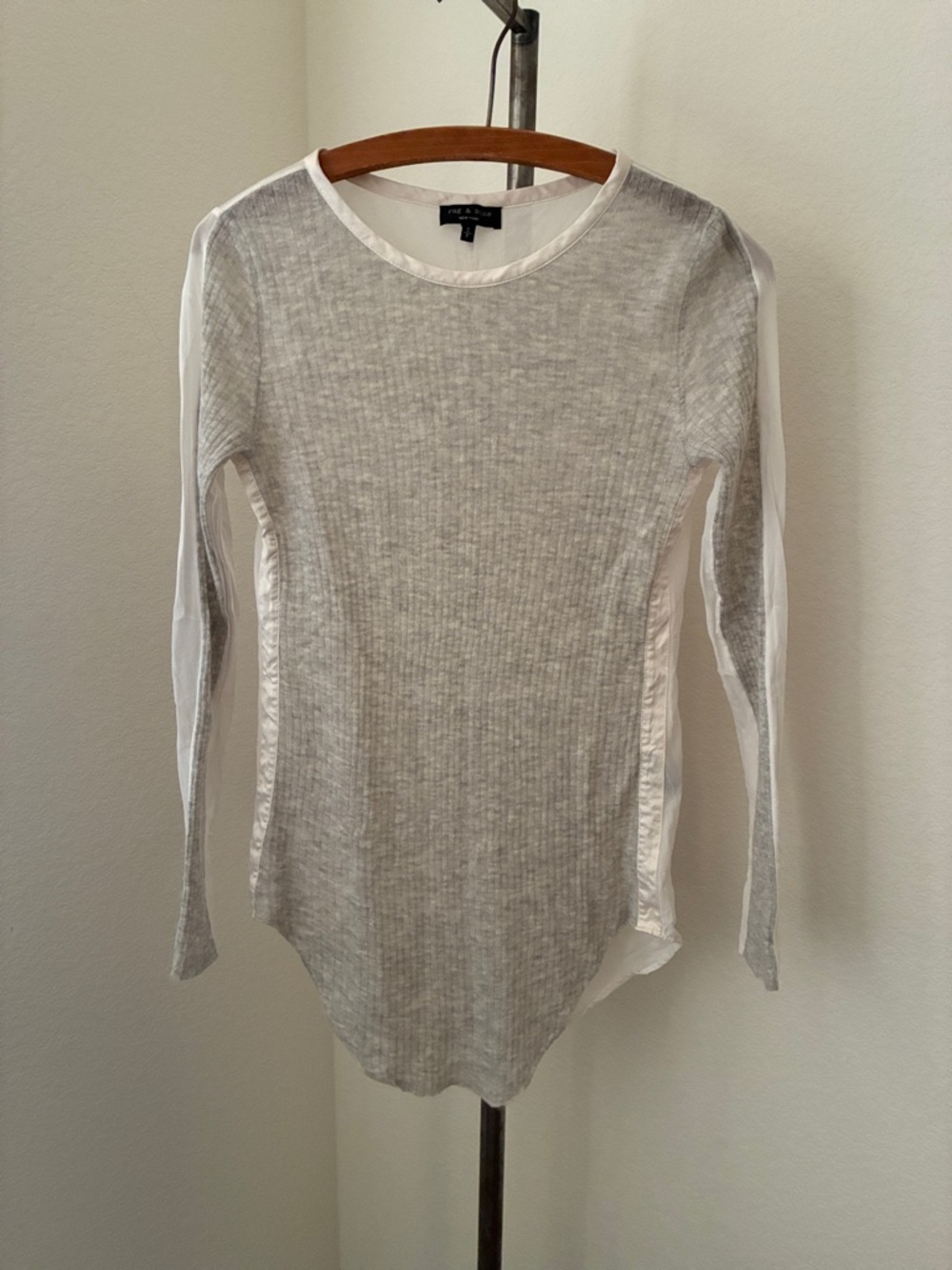 Rag & Bone sz S Unique Long Sleeve Knit Top Sweater Front Woven Back Feminine